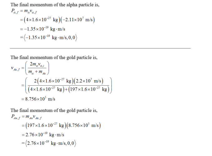 What is the final momentum of the alpha particle. long after it interacts with the gold nucleus?