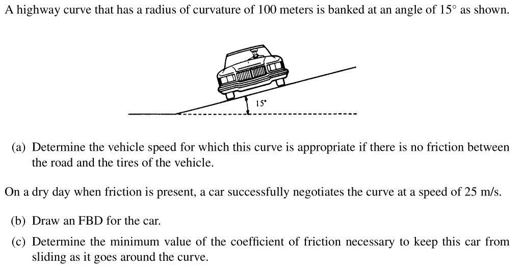 A highway curve that has a radius of curvature of 100 meters