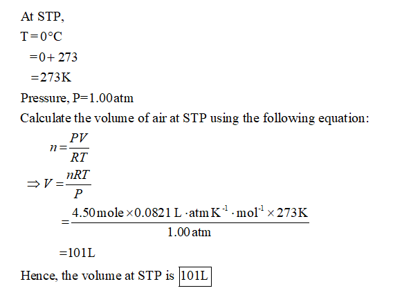 At stp. what is the volume of 4.50 moles of nitrogen gas?