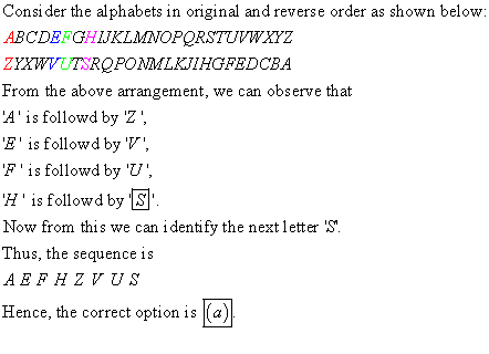 Consi der the alphabets in original and reverse order as shown below: ABCDEFGHIJKLMNOPORSTUVWXYZ ZYXWVUTSRQPONMLKJIHGFEDCBA F