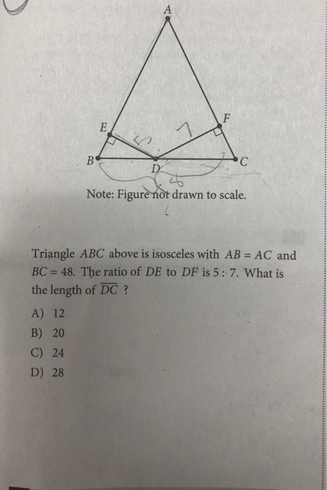 Triangle abc above is isosceles with ab=ac and bc=48