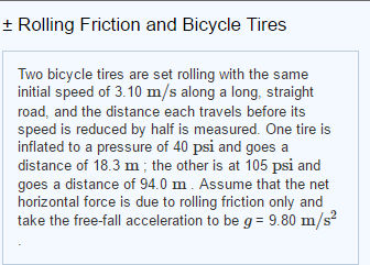What is the coefficient of rolling friction μr for the tire under low pressure?