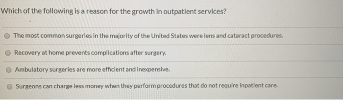 Which of the following is a reason for the growth in outpatient services?