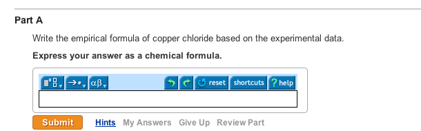 Write the empirical formula of copper chloride based on the experimental data.