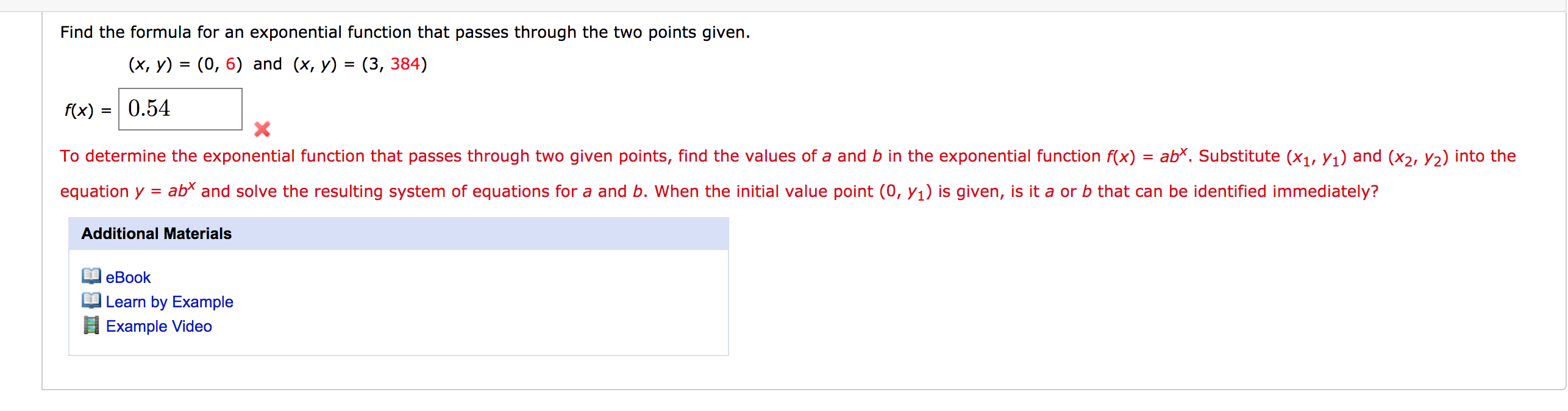 Find exponential function from two points
