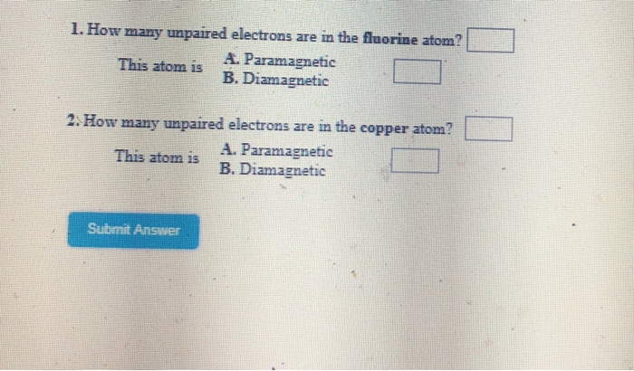 How many unpaired electrons does fluorine have