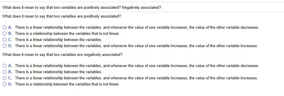 What does it mean to say that two variables are positively associated?