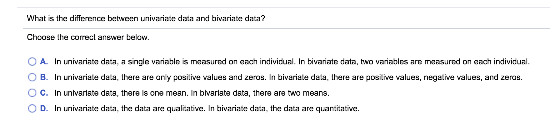 What is the difference between univariate data and bivariate data?