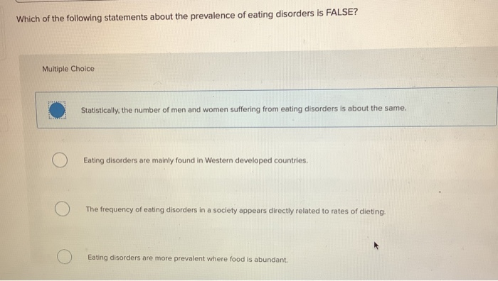 Which of the following statements about the prevalence of eating disorders is false?
