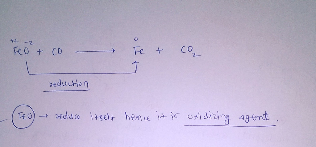 Which substance is the oxidizing agent in this reaction? feo+co→fe+co2