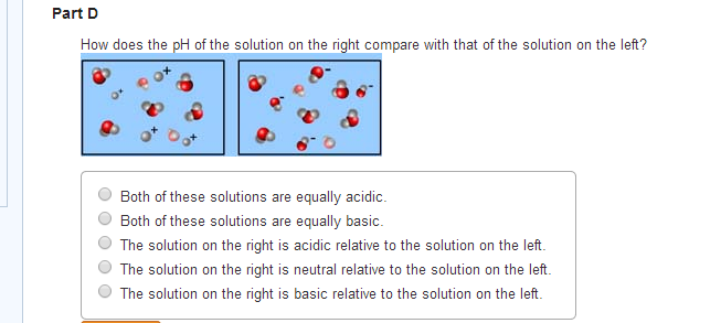 How does the ph of the solution on the right compare with that of the solution on the left?